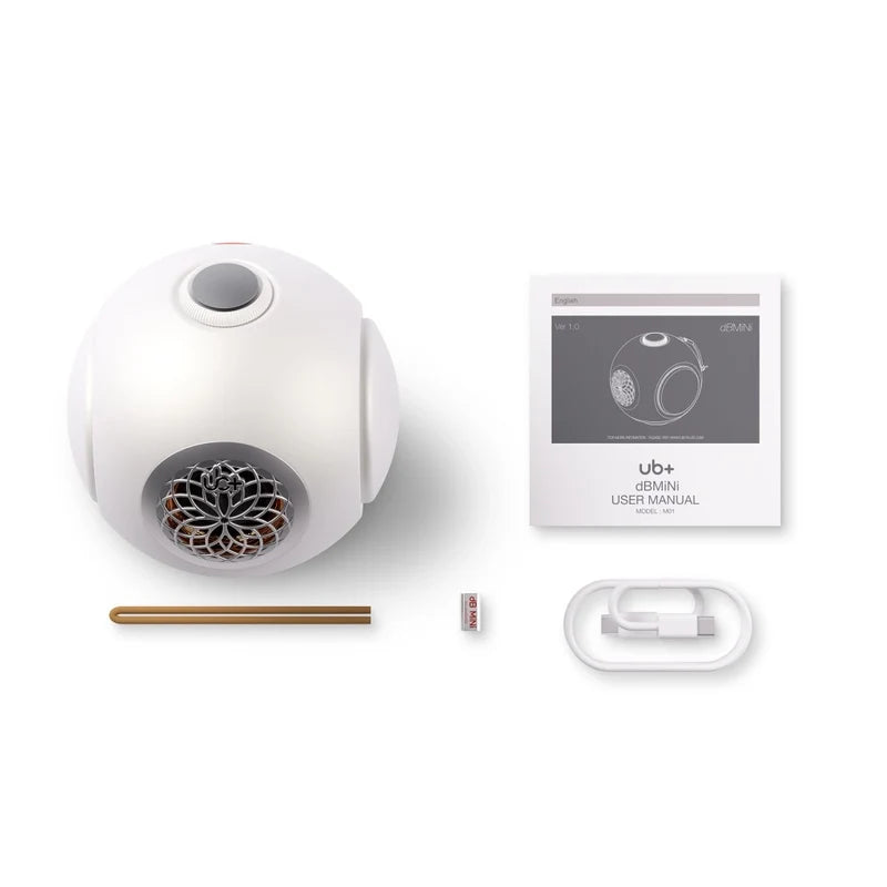Enceinte UB+ dB mini blanche avec manuel et accessoires
